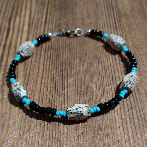 Handmade Other - Men's Faux Bone,  Black and Turquoise Beaded Bracelet,  Handmade Bracelet